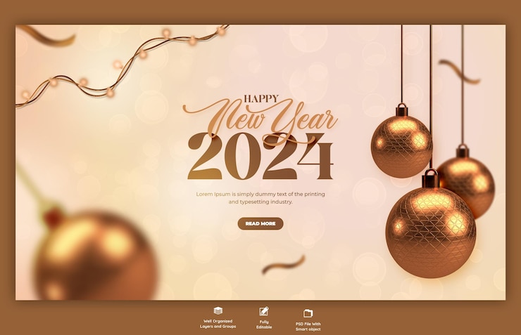 मुफ़्त PSD happy new year 2024 celebration web banner design template