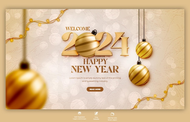 Free PSD happy new year 2024 celebration web banner design template