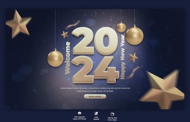 Free PSD happy new year 2024 celebration web banner design template