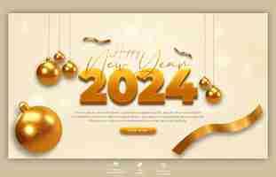 Free PSD happy new year 2024 celebration web banner design template