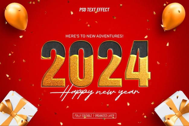 Free PSD happy new year 2024 text effect