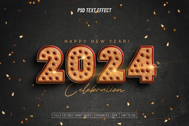 Free PSD happy new year 2024 text effect