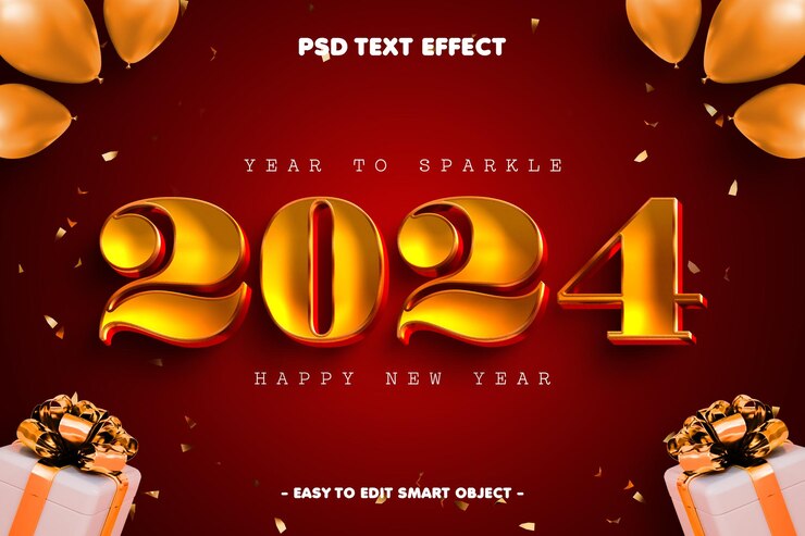 मुफ़्त PSD happy new year 2024 text effect