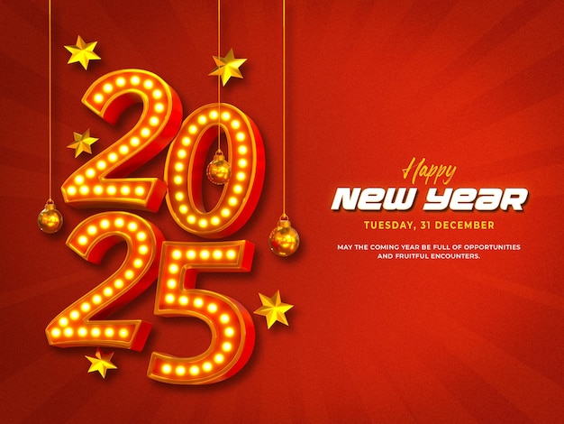 happy new year 2025 3d banner design template