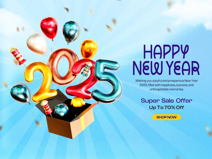 मुफ़्त PSD happy new year 2025 3d banner design template