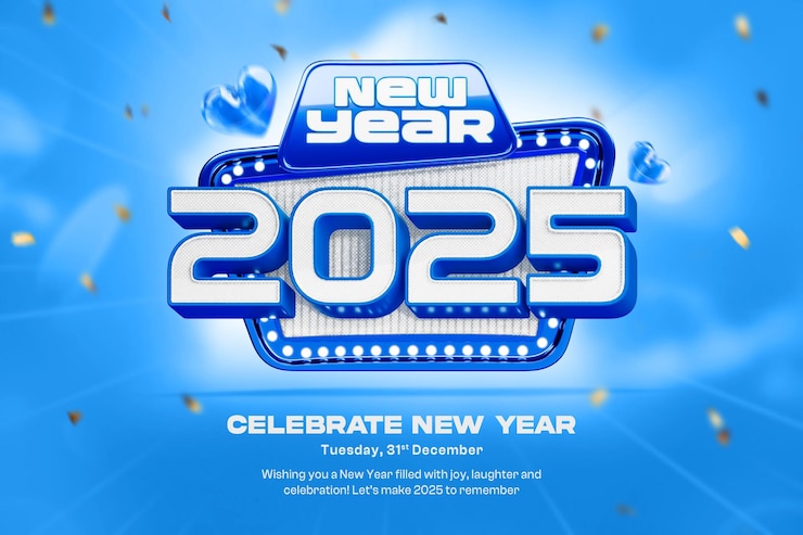 मुफ़्त PSD happy new year 2025 3d banner design template