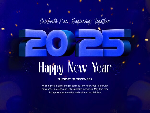 Free PSD happy new year 2025 3d banner design template