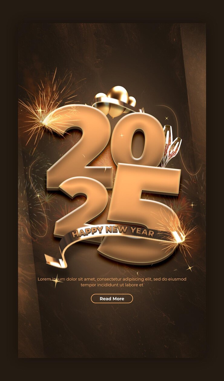 免費 PSD 祝你新年 2025 慶祝 instagram 和 facebook 故事帖子設計或旗模板