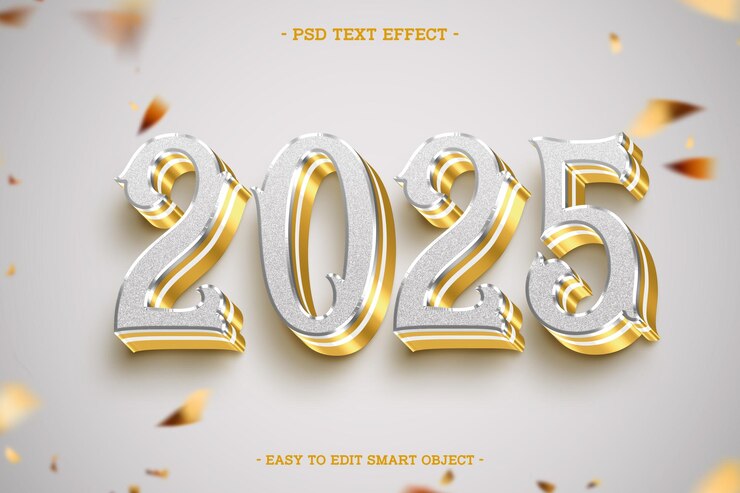Free PSD happy new year 2025 gold text effect