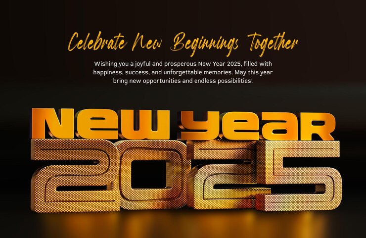 Free PSD happy new year 2025 golden 3d banner design template