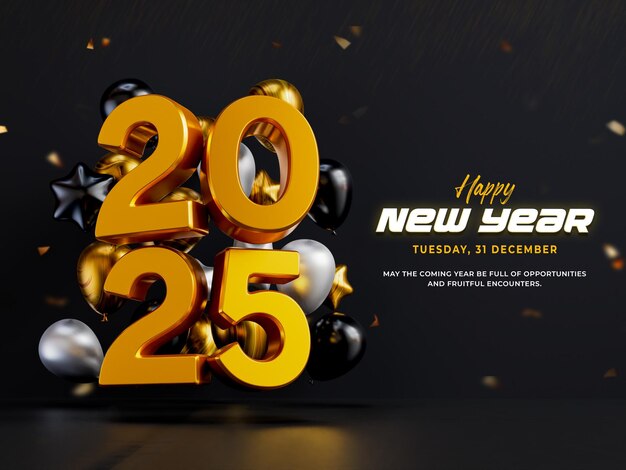 happy new year 2025 golden 3d banner design template