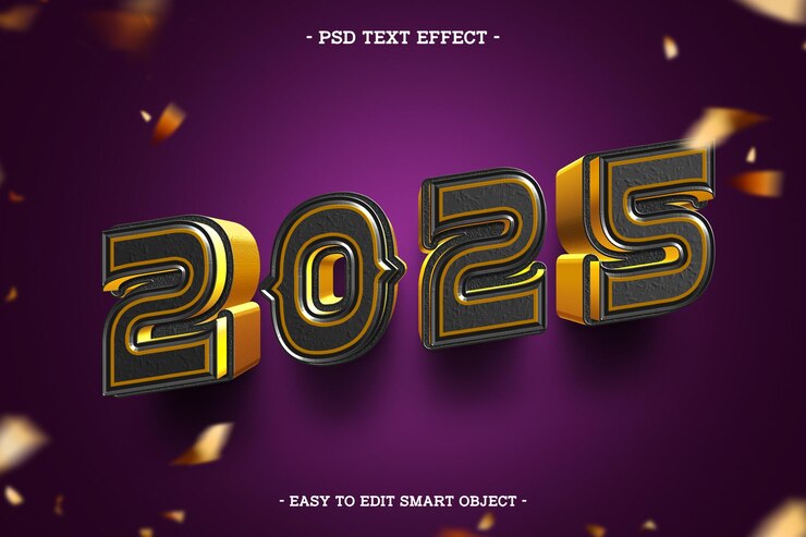 Free PSD happy new year 2025 text effect
