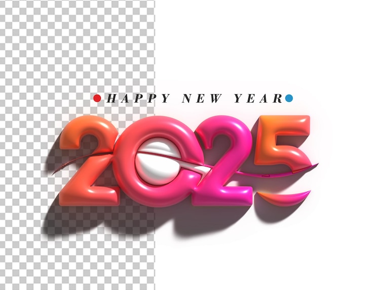 Free PSD happy new year 2025 text typography design transparent psd