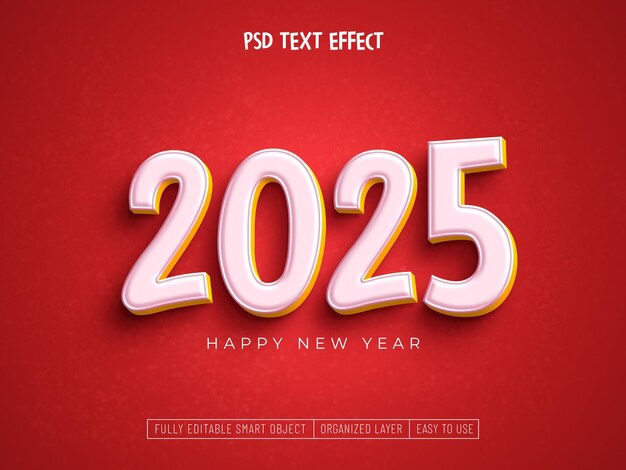 Free PSD happy new year 2025 white editable text effect