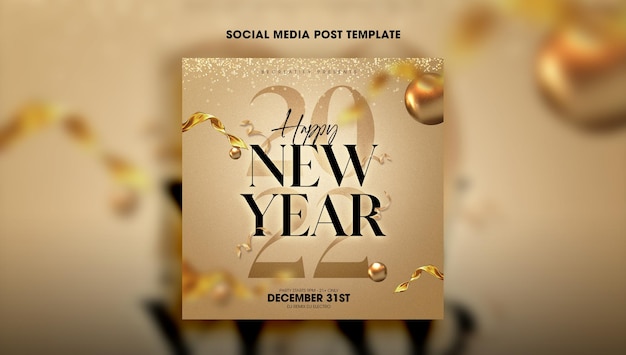 Happy new year night gold luxury social media template free psd
