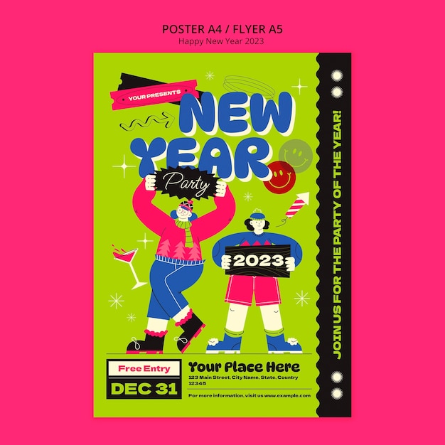 Free PSD happy new year poster template