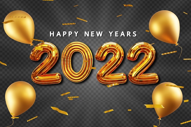 Happy new years with 3d gold text effect and balloon