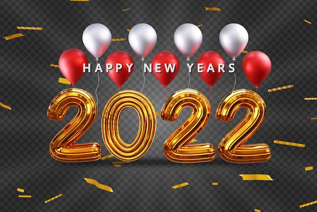 Happy new years with 3d gold text effect and balloon