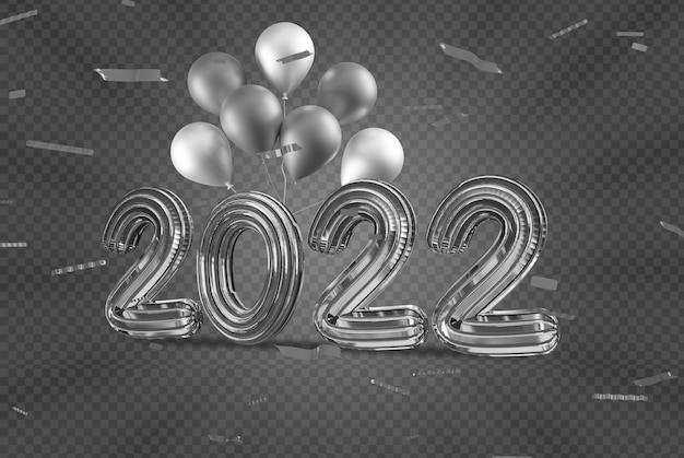 Happy new years with 3d silver text effect and balloon