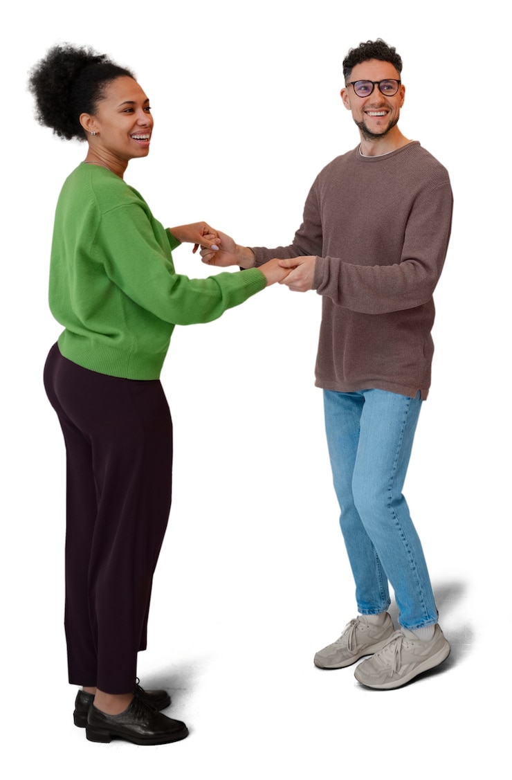 Free PSD happy people dancing together isolated