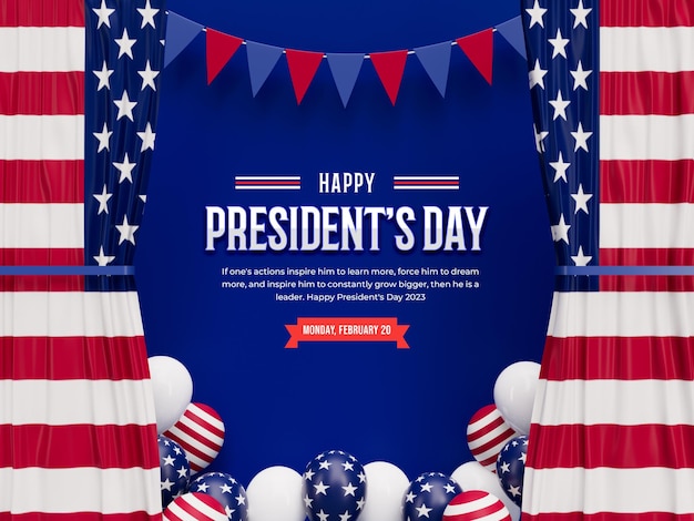 Happy presidents day of america 3d banner design con bandiera realistica