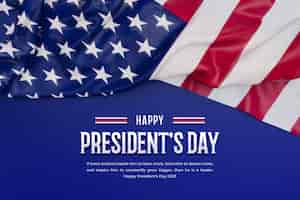 Free PSD happy presidents day of america banner with realistic flag
