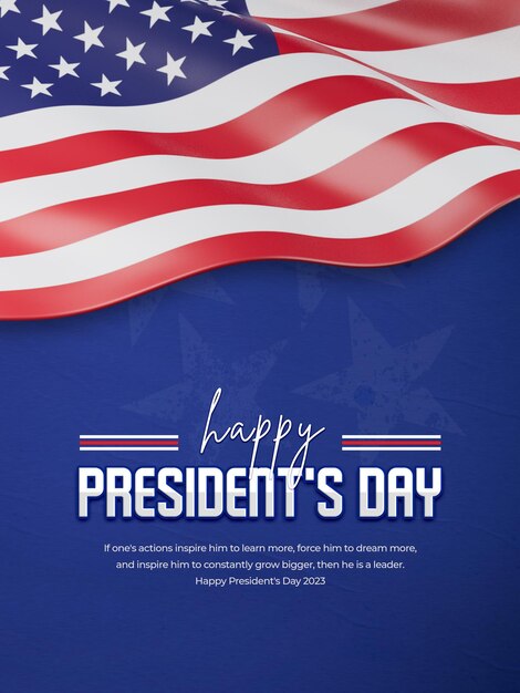 Free PSD happy presidents day of america post stories with realistic flag