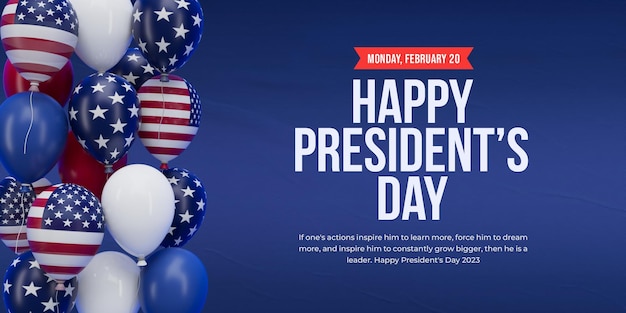 Free PSD happy presidents day with balloons 3d social media banner template