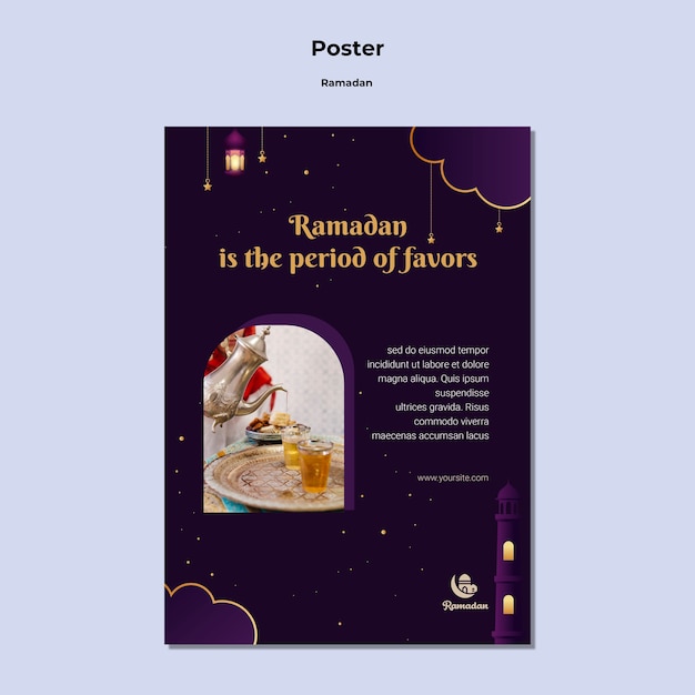 PSD gratuito modello di poster per la celebrazione del ramadan felice