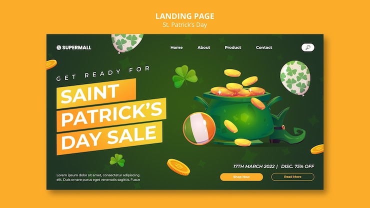 मुफ़्त PSD happy st. patrick's day landing page template