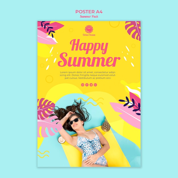 무료 PSD 행복 한 여름 포스터 템플릿