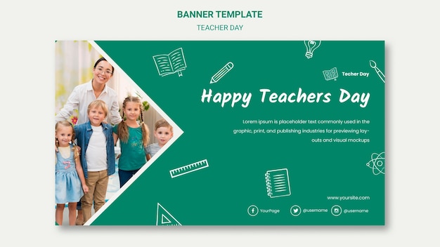 PSD gratuito modello di banner giorno e bambini felice dell'insegnante