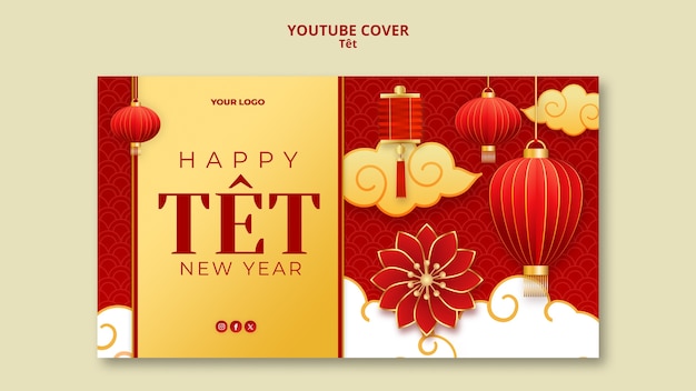 PSD gratuito cover di youtube di happy têt celebration