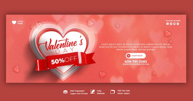 PSD gratuito buon san valentino sconto vendita copertina facebook e modello di post sui social media