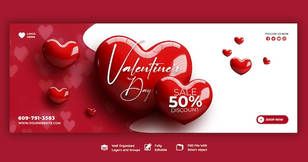 Free PSD happy valentine's day discount sale facebook cover and social media post template