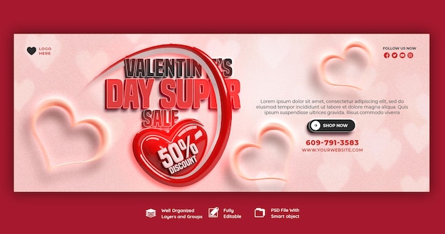 Free PSD happy valentine's day discount sale facebook cover and social media post template