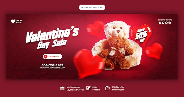 Free PSD happy valentine's day discount sale facebook cover and social media post template