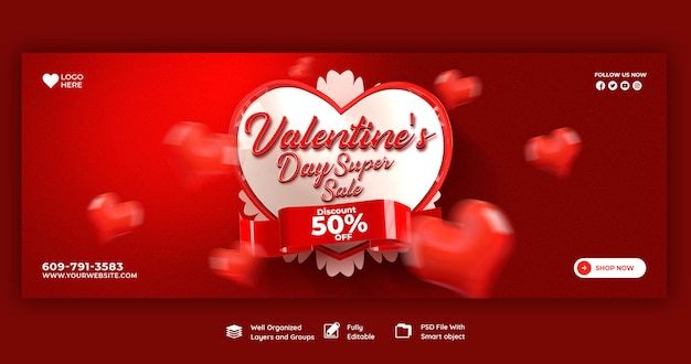 Free PSD happy valentine's day discount sale facebook cover and social media post template