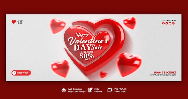Happy Valentine's Day discount sale Facebook cover and social media post template