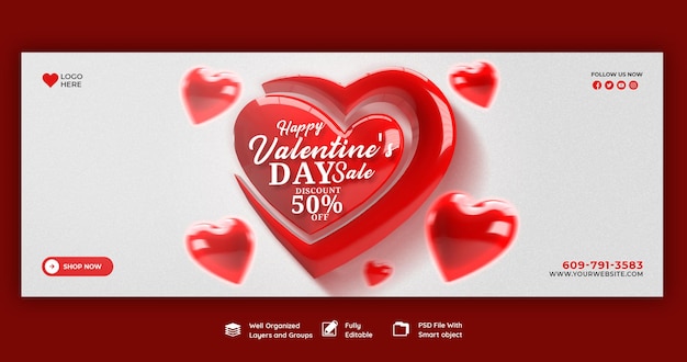 Free PSD happy valentine's day discount sale facebook cover and social media post template