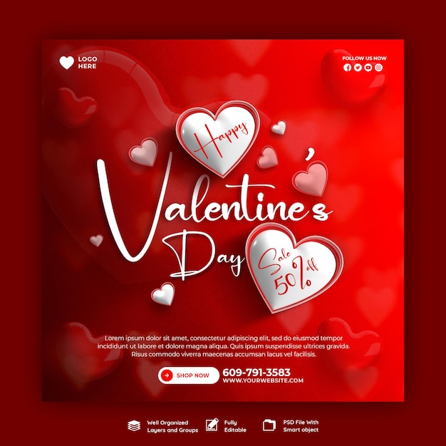 PSD gratuito buon san valentino sconto vendita instagram o modello di post sui social media