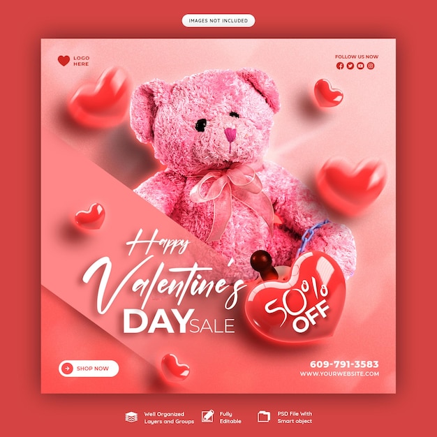 Free PSD happy valentine's day discount sale instagram or social media post template