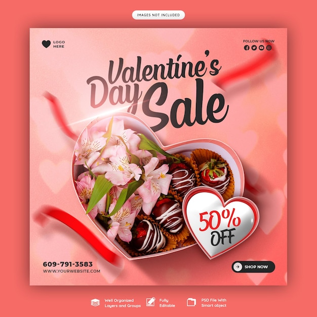 PSD gratuito buon san valentino sconto vendita instagram o modello di post sui social media