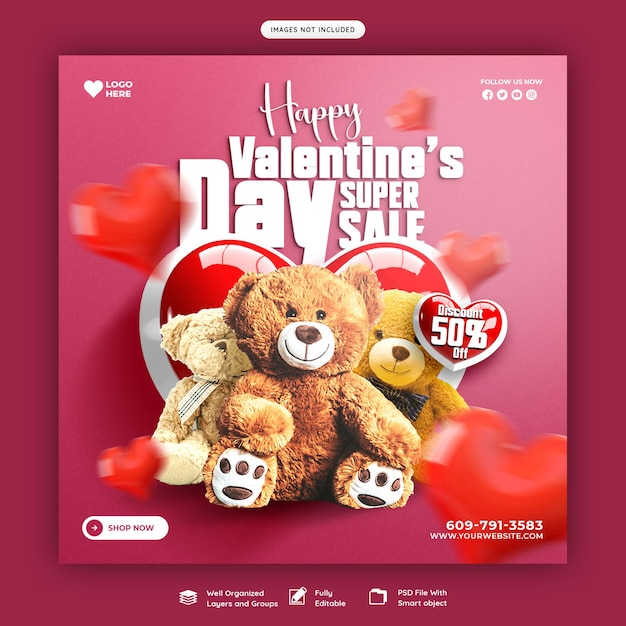 Free PSD happy valentine's day discount sale instagram or social media post template