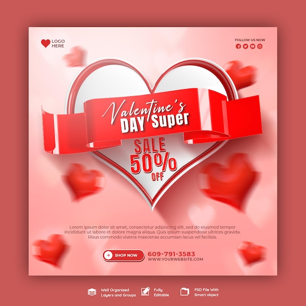 Happy valentine's day discount sale instagram or social media post template