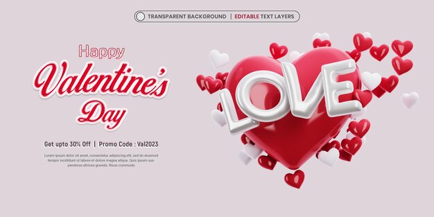Happy valentine's day with 3d hearts template