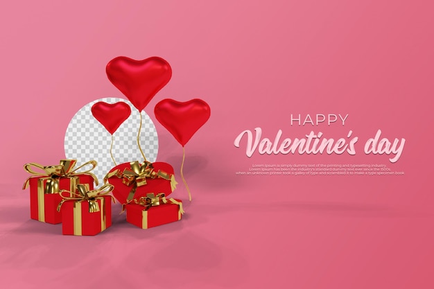 Free PSD happy valentine's day with 3d rendering transparent