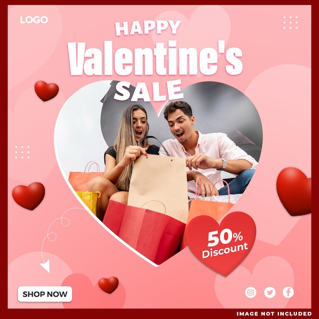 PSD gratuito modello di post di progettazione di social media di happy valentine sale