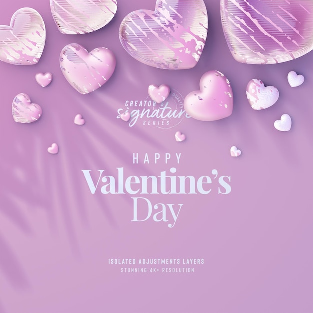 Happy valentines day background mockup with decorative love hearts top view