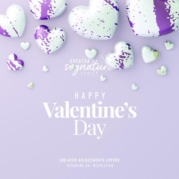 Free PSD happy valentines day background mockup with decorative love hearts top view
